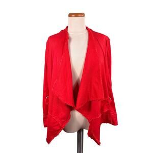 Free People Women's Medium Raw Trim Linen Blend Open Front Cardigan jacket